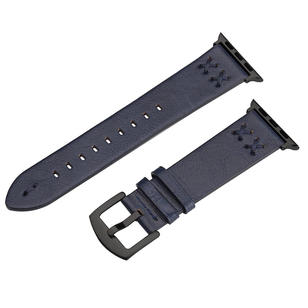 Watch Strap for Apple Watch Series 10 Ultra 9 8 7 SE 6 5 4 3 2 1 46mm 49mm 45mm 44mm 42mm Hand Stitched Lines Genuine Cow Leather Band