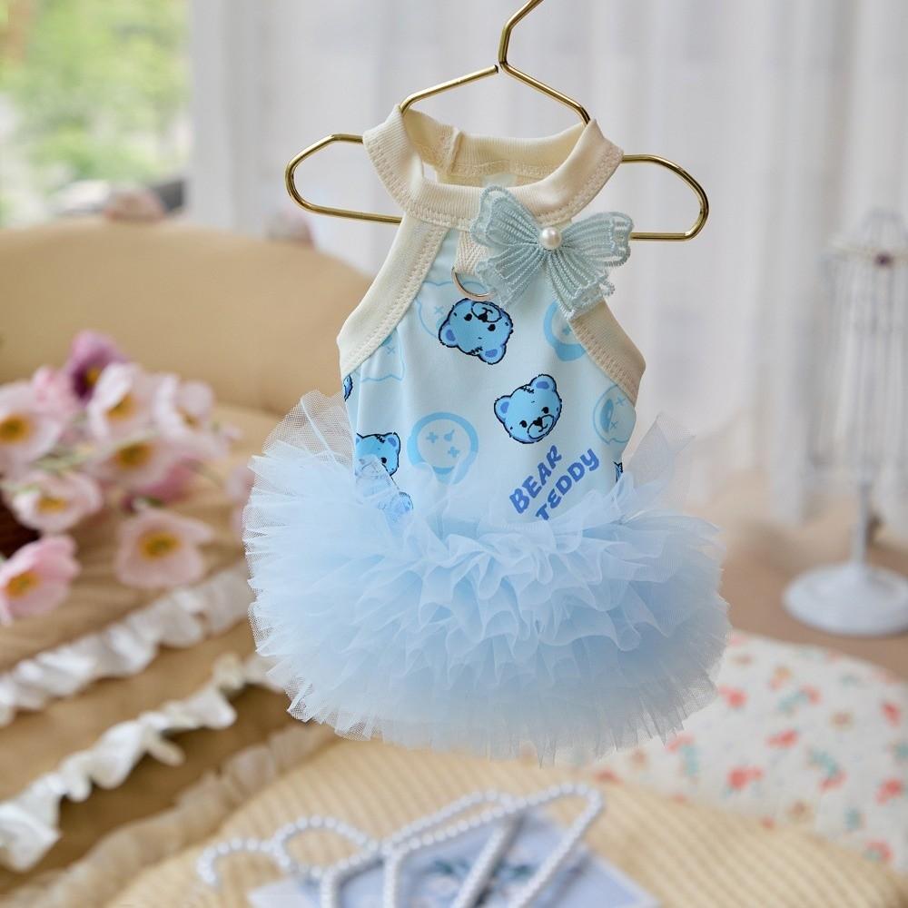 Thin Fabric Dog Halter Dress Cartoon Bear Pet Summer Skirt New Kitty Sunscreen Vest  Pet Supplies XS синий