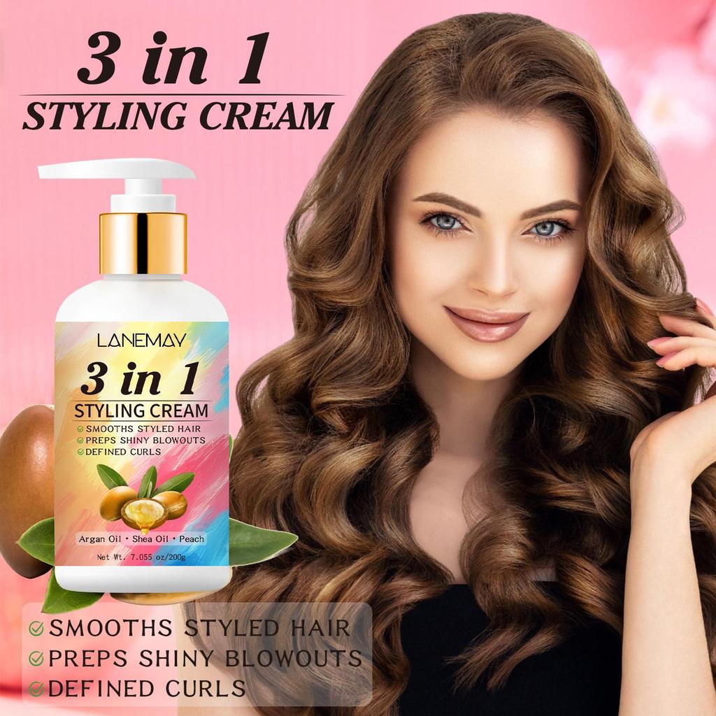 3-in-1 Styling Cream-Smooths Styled Hair, Preps Shiny Blowouts and Defined Curls-Suitable for all Hair Types, 200g