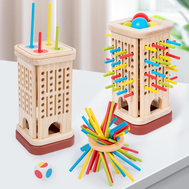 Kids' Wooden 3-in-1 Pick-Up Sticks Game: Dice, Color Recognition, Educational Parent-Child Interaction Table Toy
