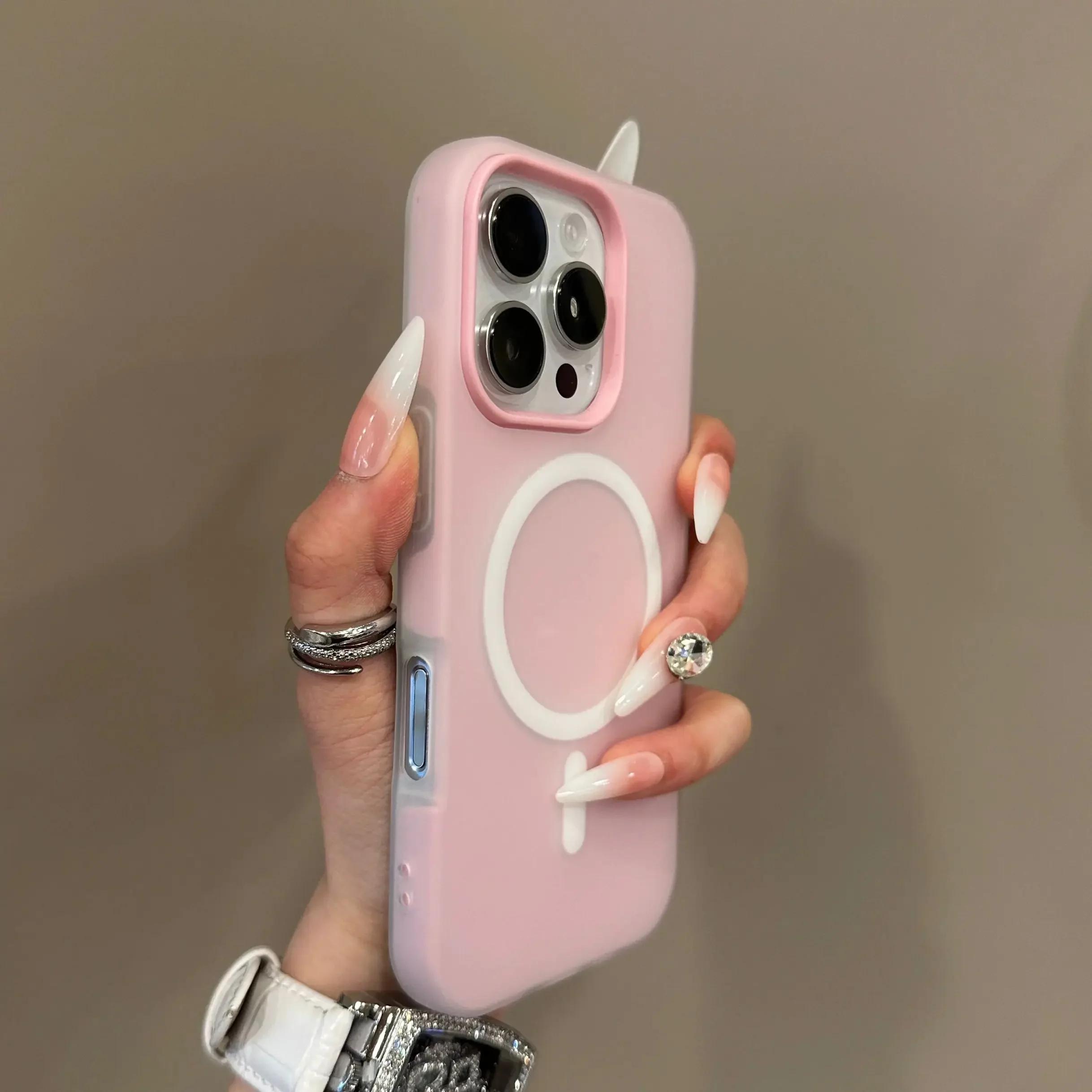 

Розкішний чохол Magsafe 2 в 1 цукеркового кольору для IPhone 16 15 14 13 12 11 Pro Max Plus Магнітна бездротова зарядка Прозора матова м яка накладка For iphone 14 Promax світло-рожевий колір