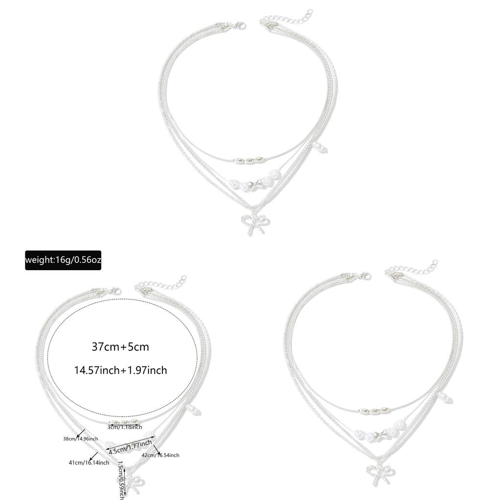 Fjärilsrosett Flerlagershalsband med Falska Pärlor och Galvaniserad Kedja för Kvinnor