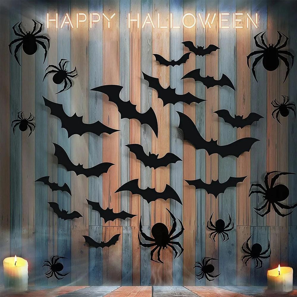 72pcs 3D Black PVC Bat Wall Stickers Halloween Decorations Scary Party Props DIY Home Bar Room Decoration for Spooky Halloween Night