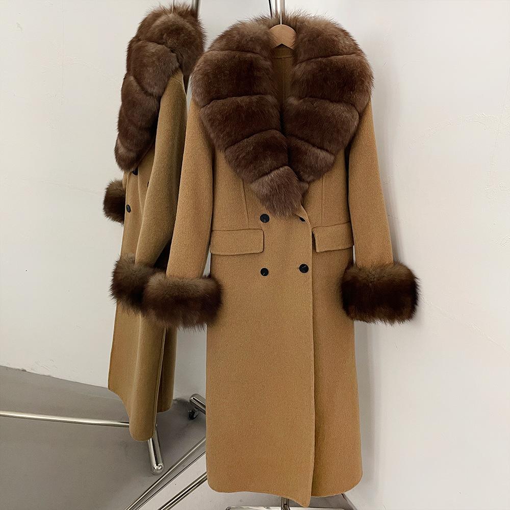 Atmosphere Detachable natural real fox fur collar wool coat women's new winter warm woolen coat