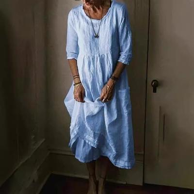 Abito lungo plissettato a vita alta tinta unita da donna, stile letterario