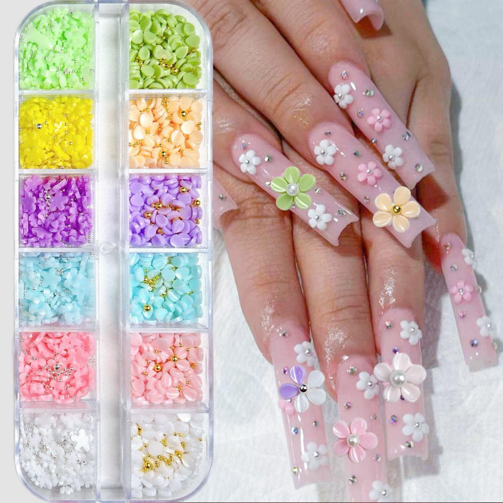 Trendy Resin 3D Petal Nail Art Accessories: Steel Beads & Small Flowers for DIY Nails, Earrings, Hair Clips.