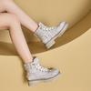 Autumn Small Size Washed Denim Martin Boots Women's Korean Version Ripped Thick Sole Inner Height Increase Women's Shoes Lace-up Casual Shoes