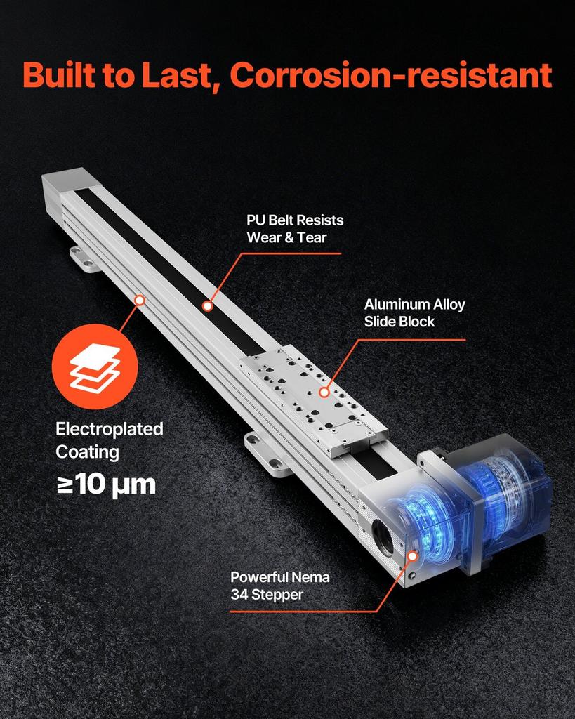Linear Guide Rail, Belt Drive, CNC Linear Motion Stage Actuator, with Nema34 Stepper Motor, 600 mm Stroke Work Size, High Speed Motorized, for