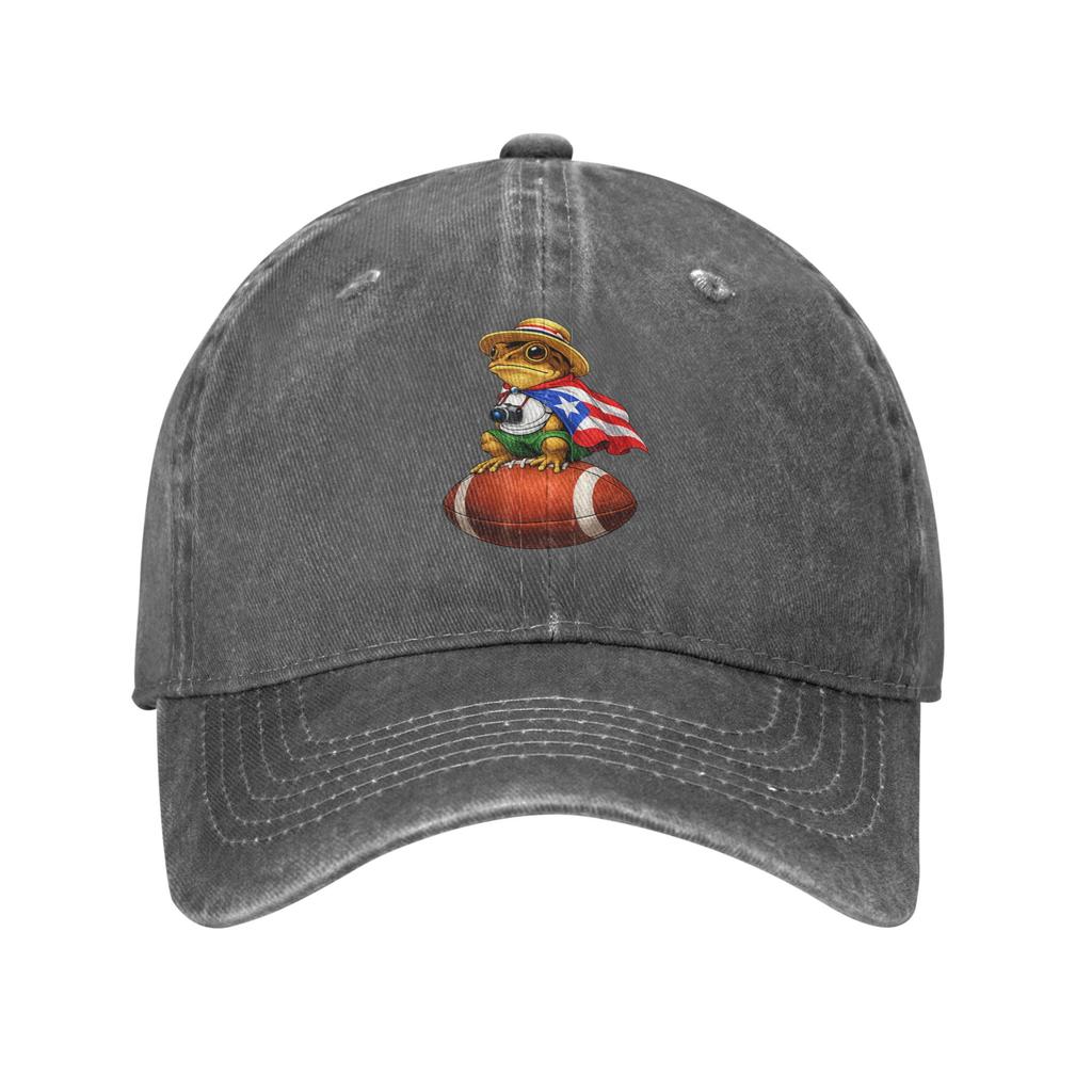 Puerto Rico Coqui Frog  Puerto Rican Boricua Football Sun Baseball Cap Unisex-Teens Washed Trucker Hat Breathable Baseball Caps