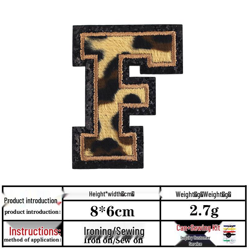 Leopard Print Velvet Cloth Patch with English Letter and Black Sequin Embroidery