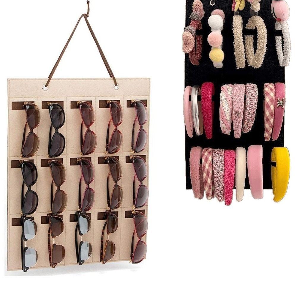 2Pcs 15 Slots Sunglasses Display Hanging Bag Wall-Mounted Hairhoop Storage Holder  Rack