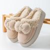 Fluffy Pom-pom Cotton Slippers Women's Winter Indoor Home Non-slip Thick Bottom Velvet Warm Outer Wear Cute Cotton Drag Women's Models
