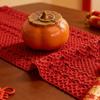 Camino de Mesa Decorativo de Año Nuevo Chino Tradicional Vintage Hueco con Borlas Runner Tira Larga Elegante Mantel Rojo