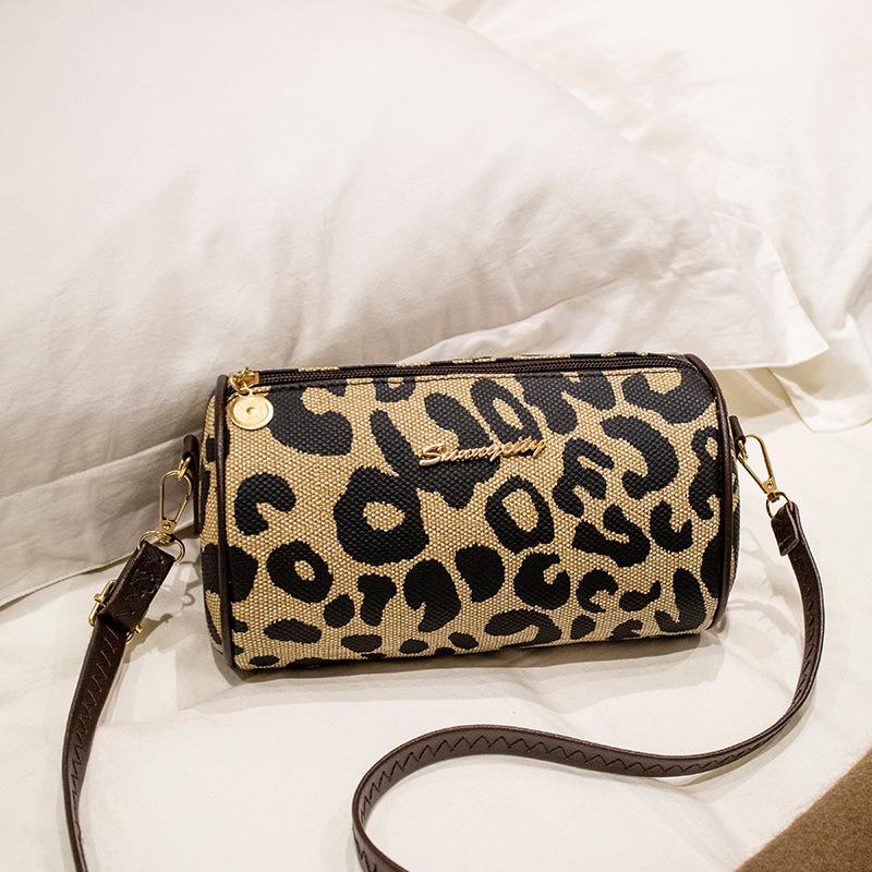 Novel and Fashionable Retro Leopard Print Cylinder Bag New Trendy Shoulder Zipper Messenger Women's Bag