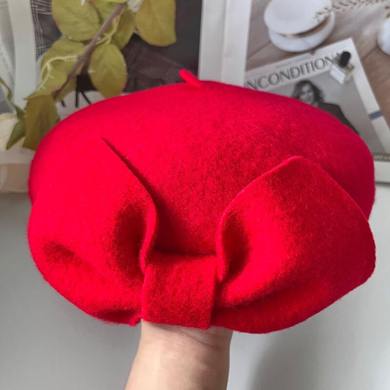 Японский ретро шерстяной берет с бантом M (55-57cm)