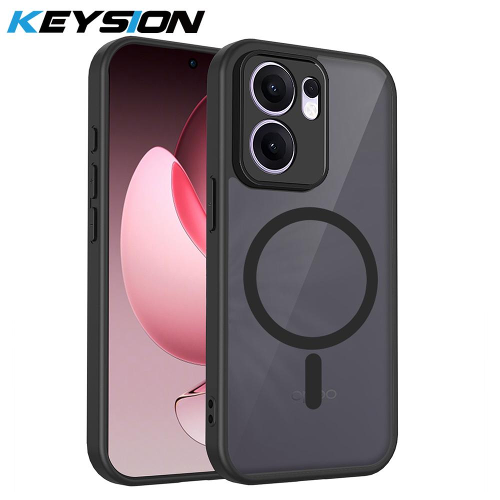KEYSION Magnetic Phone Case for OPPO Reno 14 Pro 5G Silicone+PC Matte Translucent Clear Shockproof Cover for OPPO Reno14 F 5G