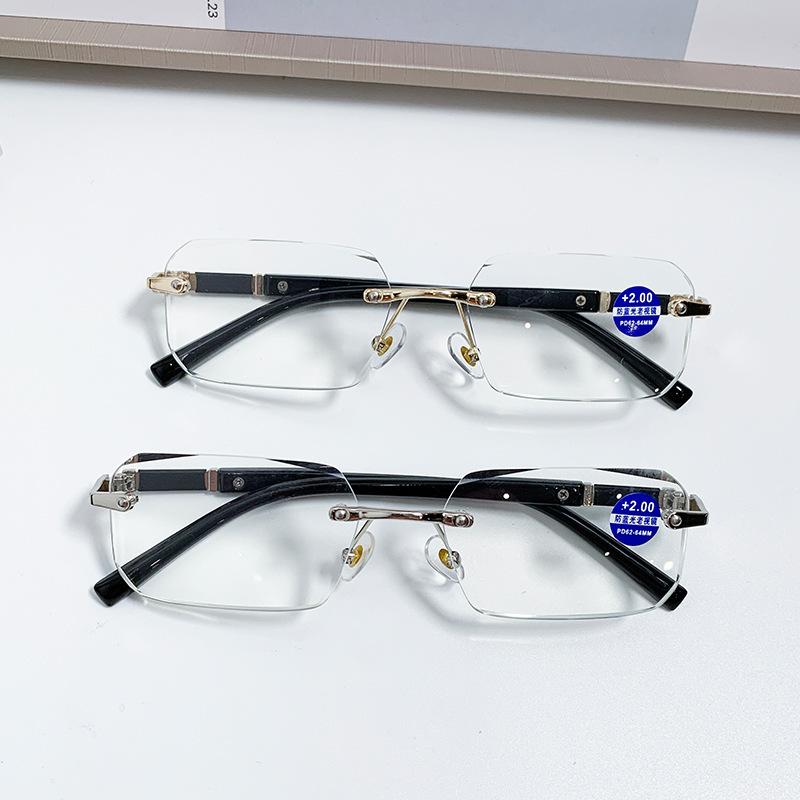 Men Cut Edge Presbyopic Glasses Rimless Transparent Anti Blue Plus Reading Glasses Men's Anti Fatigue Presbyopia Clear Glasses