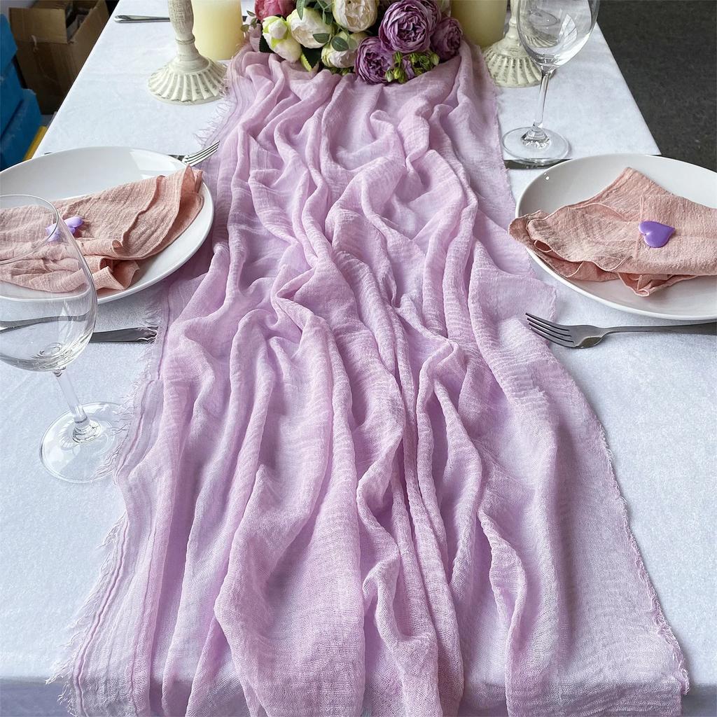 6pcs Purple Table Runner 90*180CM Rustic Gauze Wedding Reception Table Decor Boho Table Cloth Runner Baby Shower Home Decor