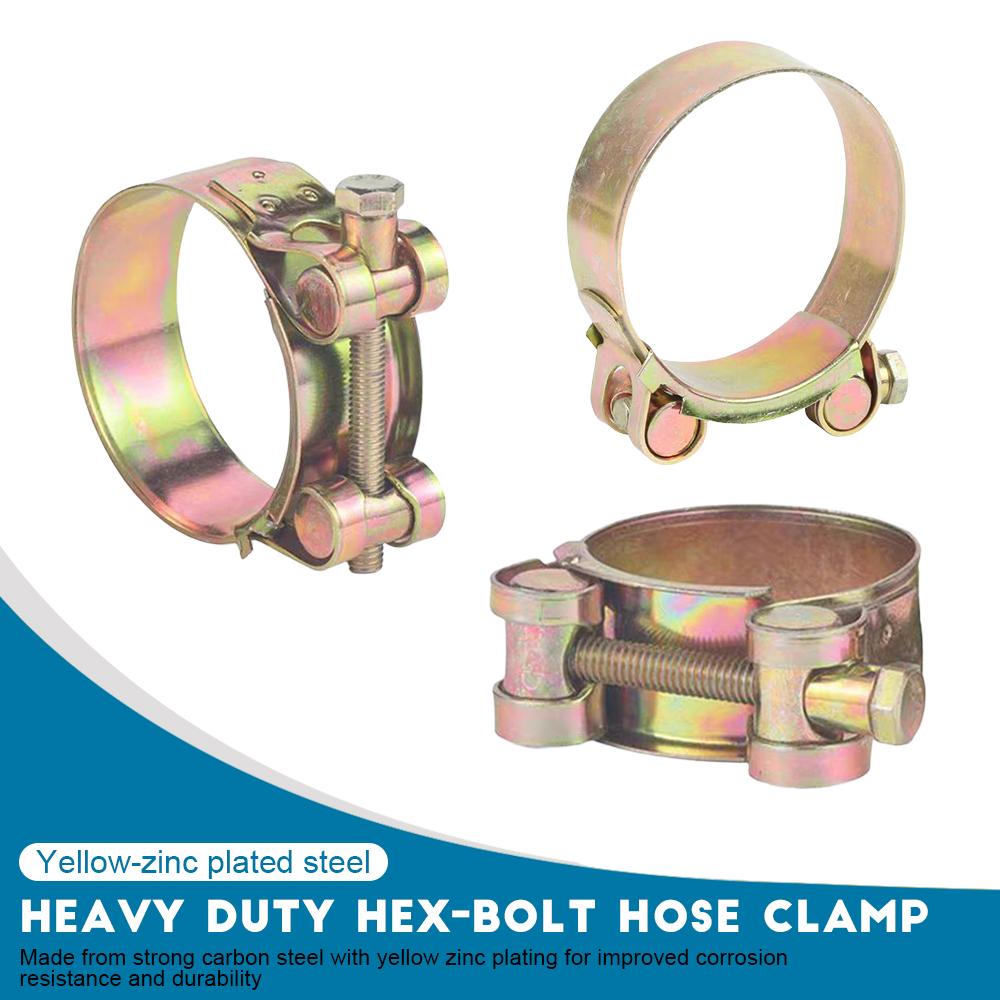 1piece Strong T-Bolt Hose Clamps Yellow Zinc Steel Heavy Duty 17-252mm Adjustable Bolt Band Pipe Clamp for Automotive Plumbing