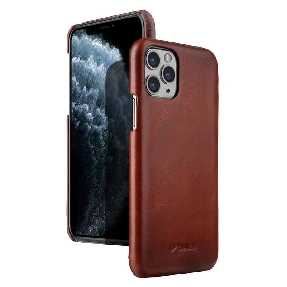 

Melkco Genuine Cowhide Leather Case for iPhone 12 Pro Max 11 XsMax Xr X 14 Pro 15 16 Plus Slim Glossy Luxury Business Back Cover For iPhone 11 коричневый