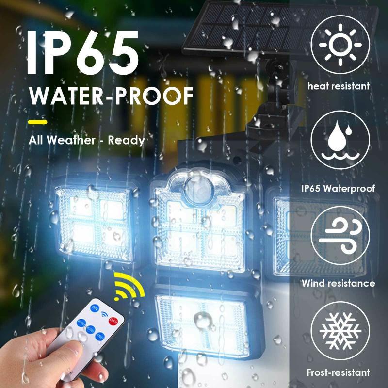 198LED Solarlicht 4 Kopf 3 Modi IP65 wasserdicht 270 Weitwinkel Bewegungssensor Garten Sicherheitswand