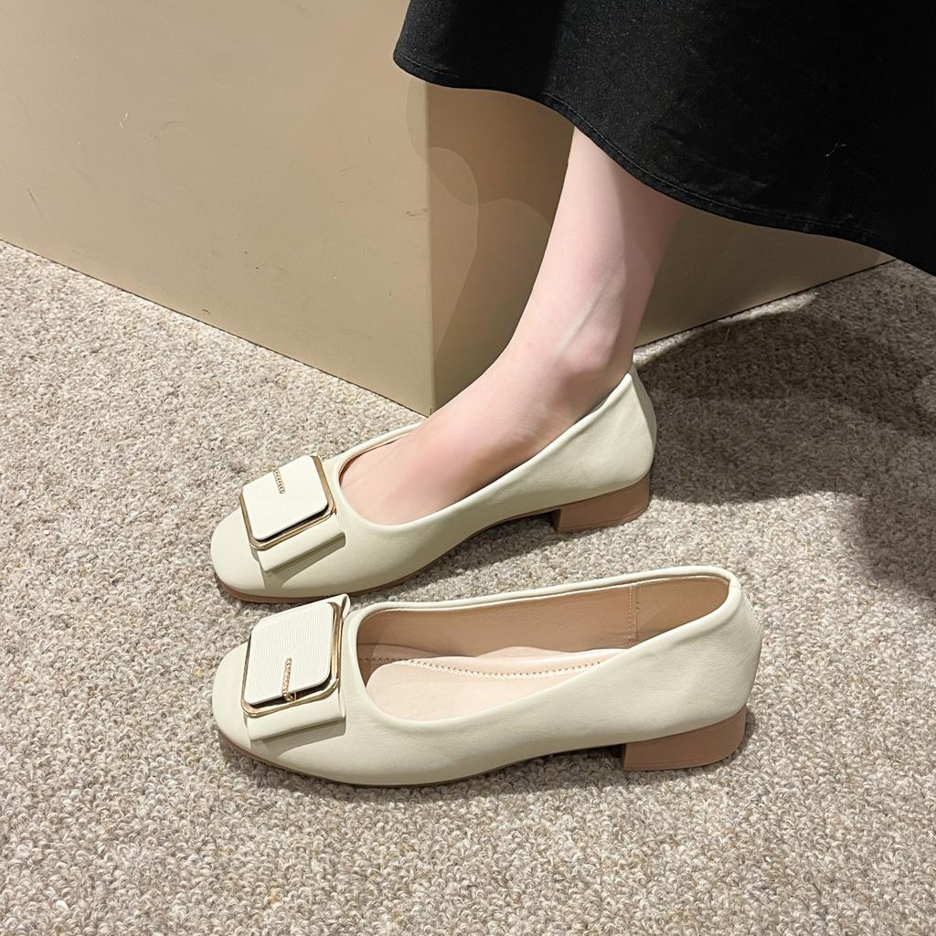 French Thick Heel Niche Design Sense Single Shoes Women's Spring and Autumn New Low Heel Square Head Square Buckle Temperament Ladyshoes Women