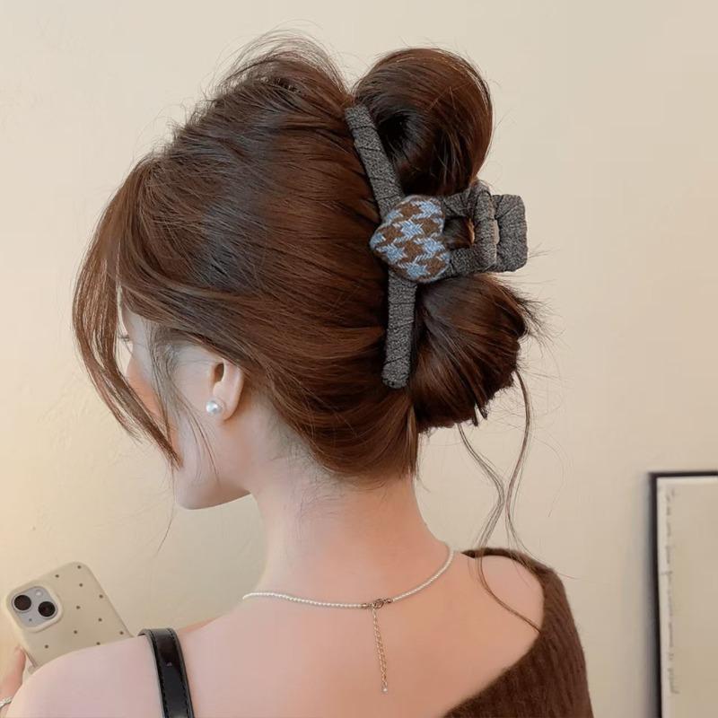 Retro Checkered Heart Clip Hairpin for Women, High-end Shark Clip Updo Hairpin, Houndstooth Hairpin