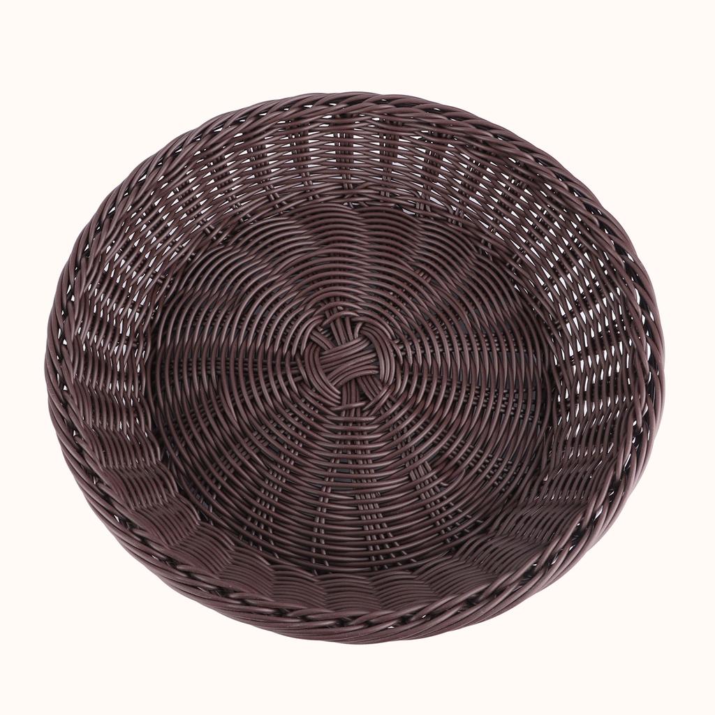 Weave Fruit Basket Round Shaped Faux Rattan Food Storage Holder Tray for Kitchen Home Supermarket