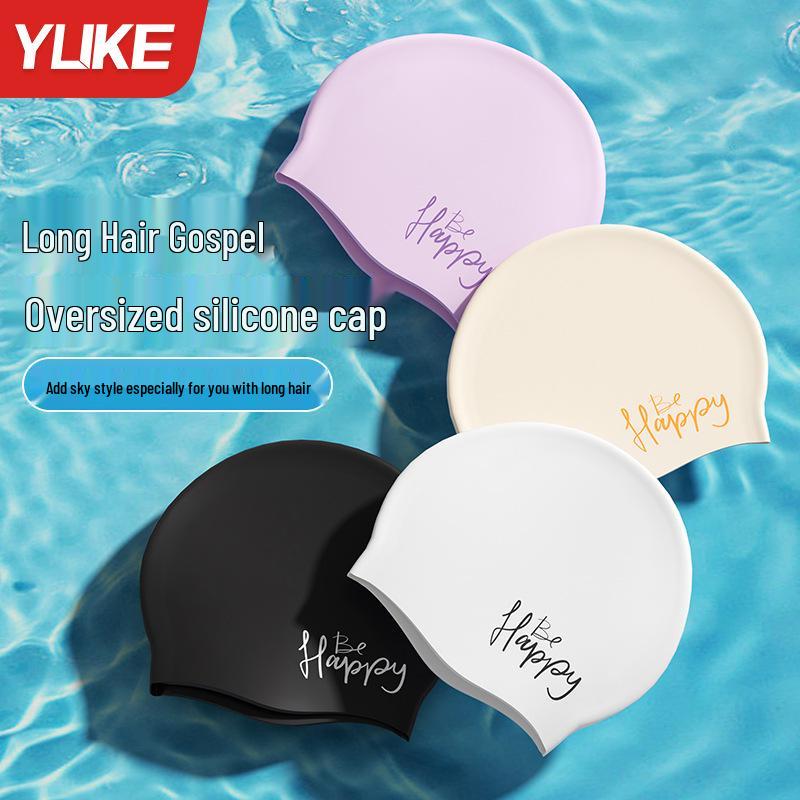 Comfortable Waterproof Silicone Swimming Cap - Ear Protection for Long Hair, Unisex Large Size, Printed Design