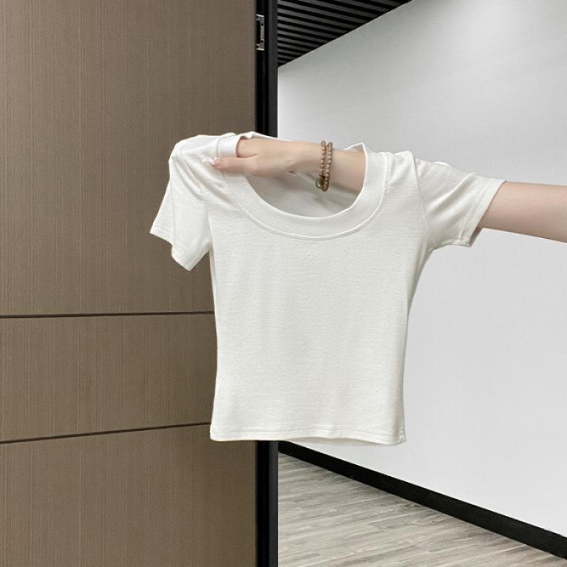 Тщательно подобранный желтый кроп-топ с короткими рукавами для женщин - Летний облегающий