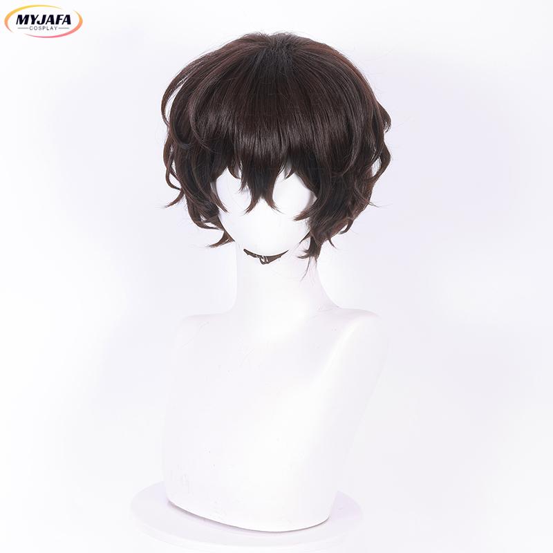 High Quality Dazai Osamu Cosplay Wig Anime Cosplay Short Brown Heat Resistant Synthetic Hair Wigs + Wig Cap