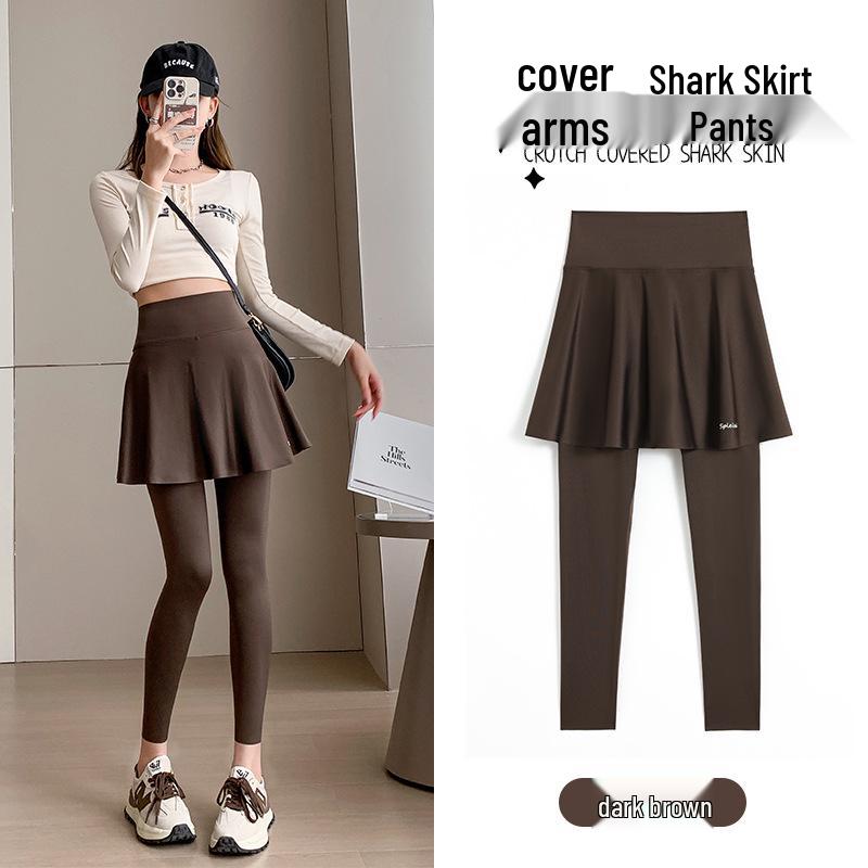 Versatile Women's Slimming Plus Size Yoga Leggings with Skirt Overlay - Nine-Point Summer Pants