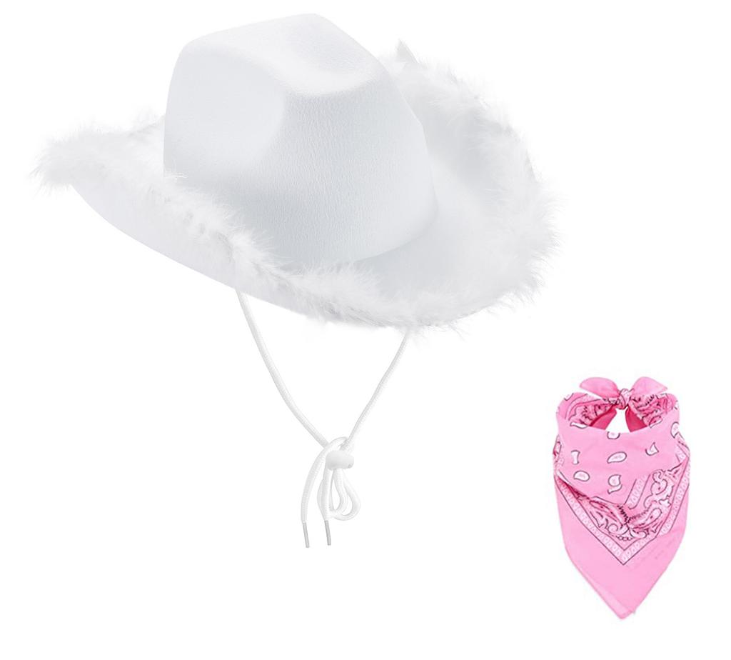 Feather Edge Letter Cowboy Hat Sequins Pink Western Rough Edge Cowboy Hat Glasses Square Towel Three-piece Set