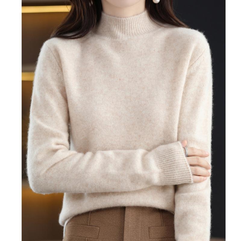 VEZFAA Women's Fashion Casual Fall Winter Solid Color Print Long Sleeve High Neck Sweaters