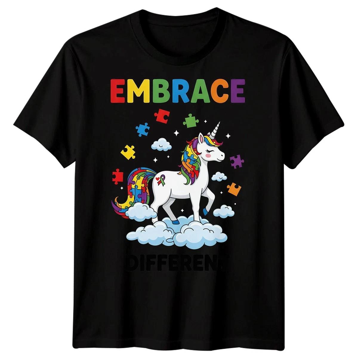 Embrace Different Autism Awareness Unicorn Mens T-Shirt L