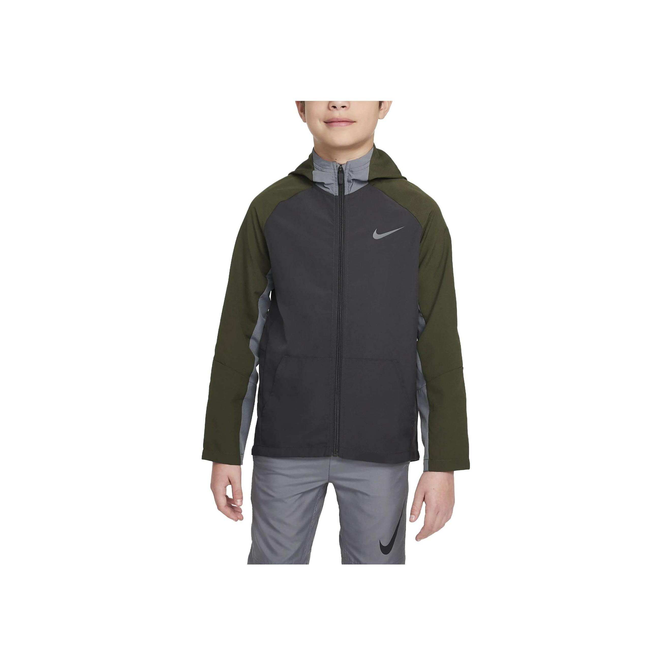 

Nike Повседневная куртка с капюшоном и застежкой-молнией в стиле колор-блок с длинными рукавами Детские куртки цвета уголь DO7095-060 XL