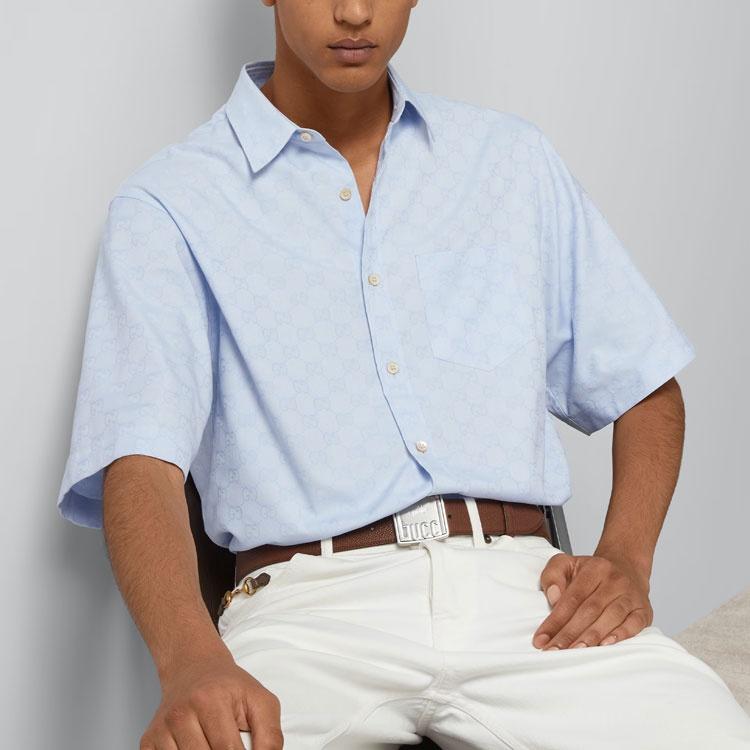 Gucci GG Supreme Oxford Cotton Shirt 'Light Blue' Men's 770295-ZAM9M-4850