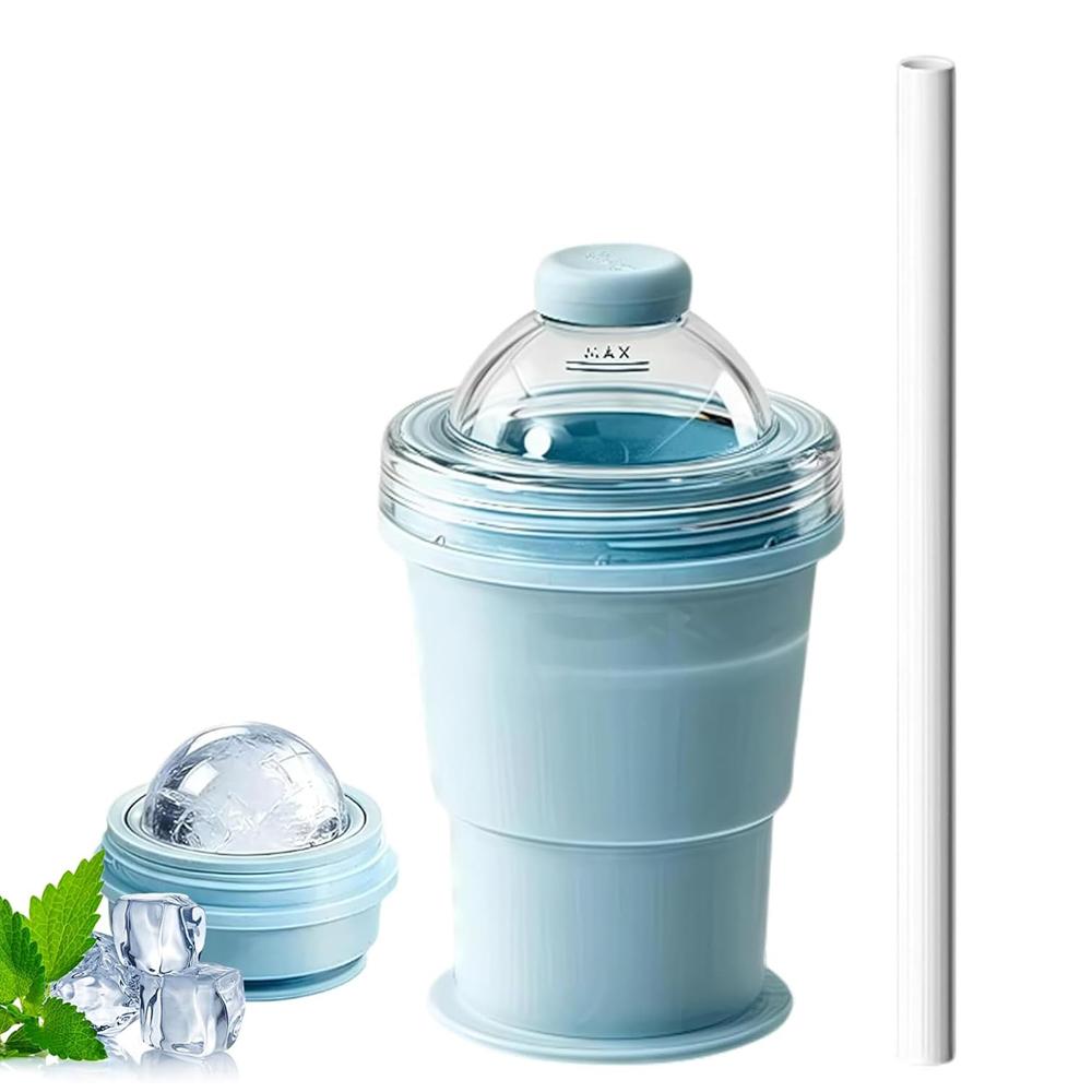 

Folding Ice Cube Cup, 2-In-1 Collapsible Ice Ball Cup With Straw & Lid, Foldable Silicone Ice Cube Tray & Travel Cup, for Coffee