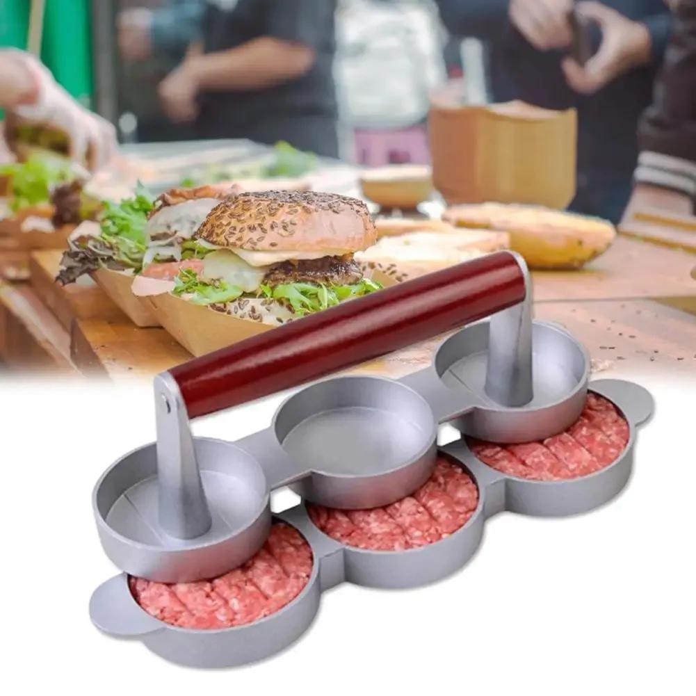 Round Shape Non - Stick Triple Burger Press Hamburger Patty Maker Mold for Chef Cutlets, Hamburger Meat, Beef Grill