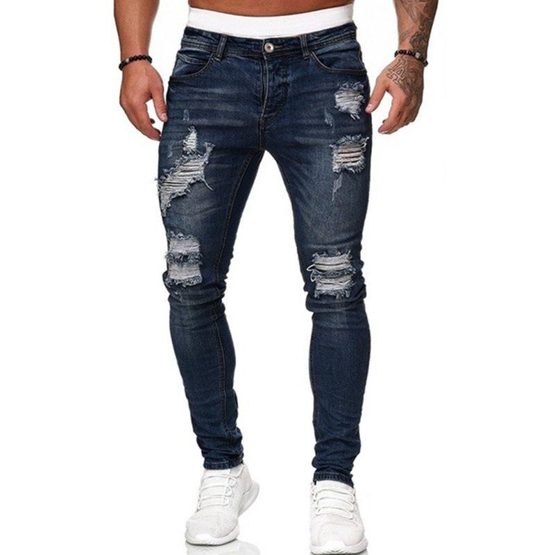 Pánske úzke roztrhané a vybielené strečové skinny džínsy - 8846