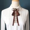 Vintage Brown Plaids Ribbon Bows Tie Brooch Pin for Women Girl Japanese Preppy Uniform Pre Tied Bowknot Corsage Necktie