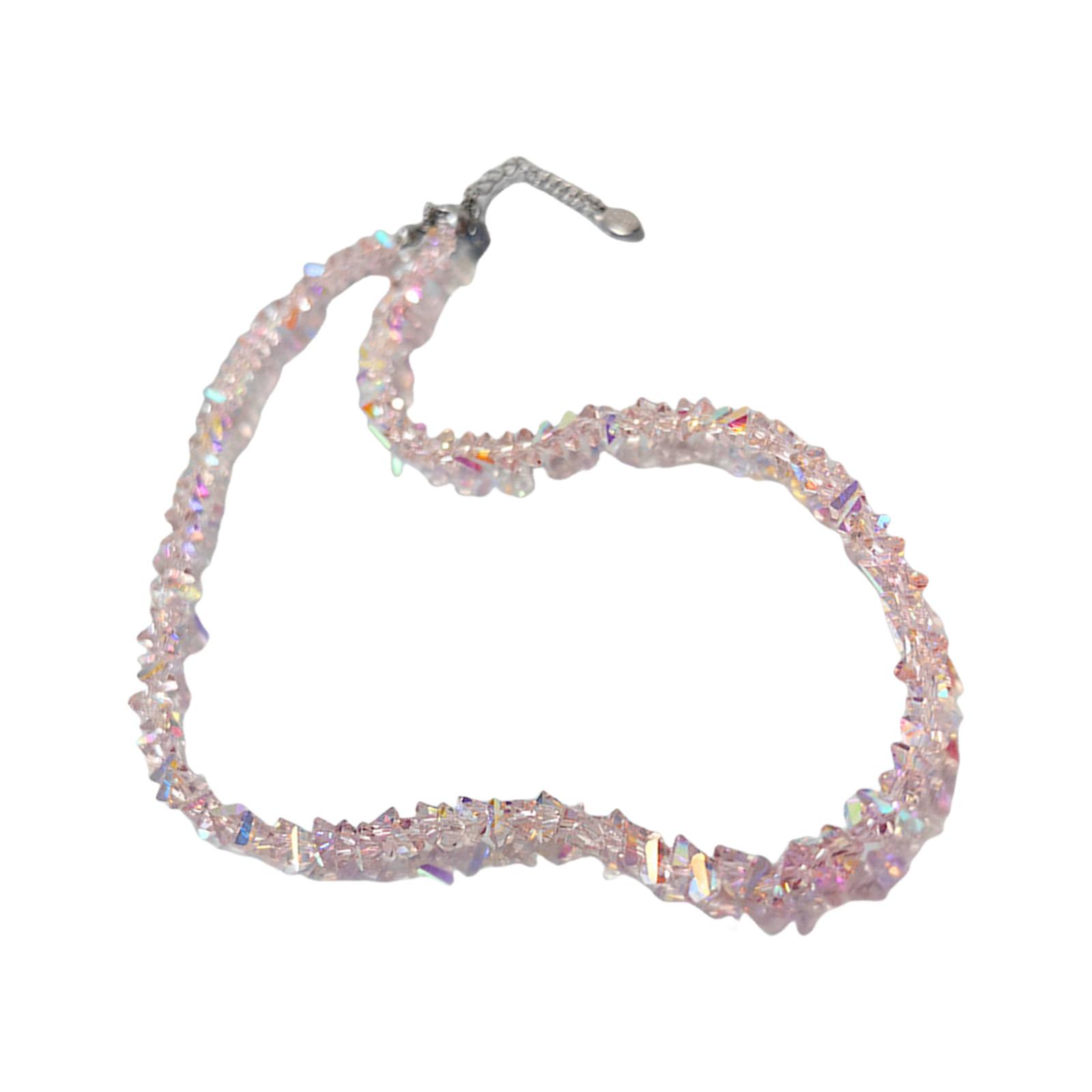 

Multifaceted Crystal Glass Necklace Bracelet Dazzling Shine Versatile Stylish Wasit Accessory For Any Occasion 1 рожевий