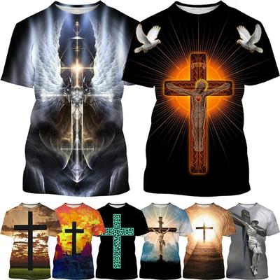 Christlicher Glaube Segen Lässiges T-Shirt Unisex's Cool Jesus Harajuku Print Streetwear Oberteil Kreuz Kurzarm-T-Shirt
