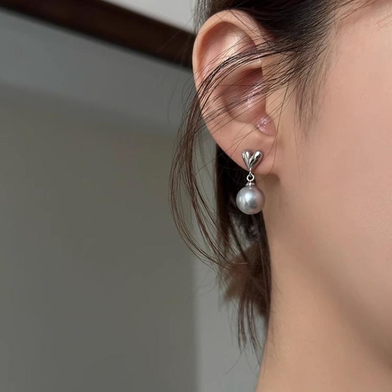 Love Pearl Earrings - Elegant Silver Pin - Versatile Ear Accessories