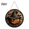 Wooden Witch Front Door Decor Halloween Hanging Sign, 8" Round Autumn Forest Gift for Friends Witches Rustic Holiday Sign Home Porch Decoration