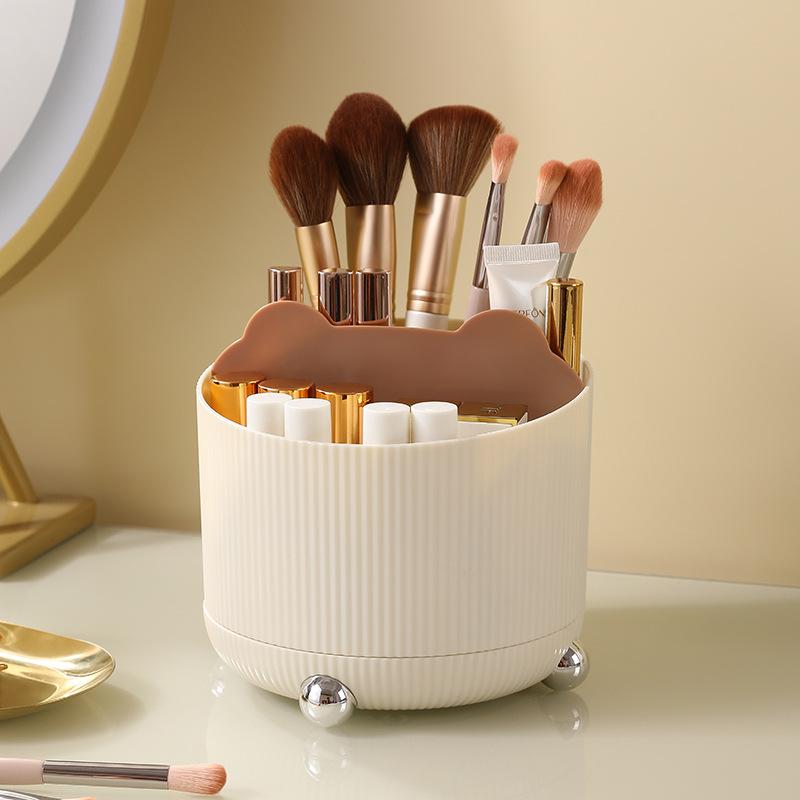 Desktop Rotating Makeup Brush Storage Cylinder, Cosmetic Storage Box, Shelf, Dressing Table Opening Lipstick Holder