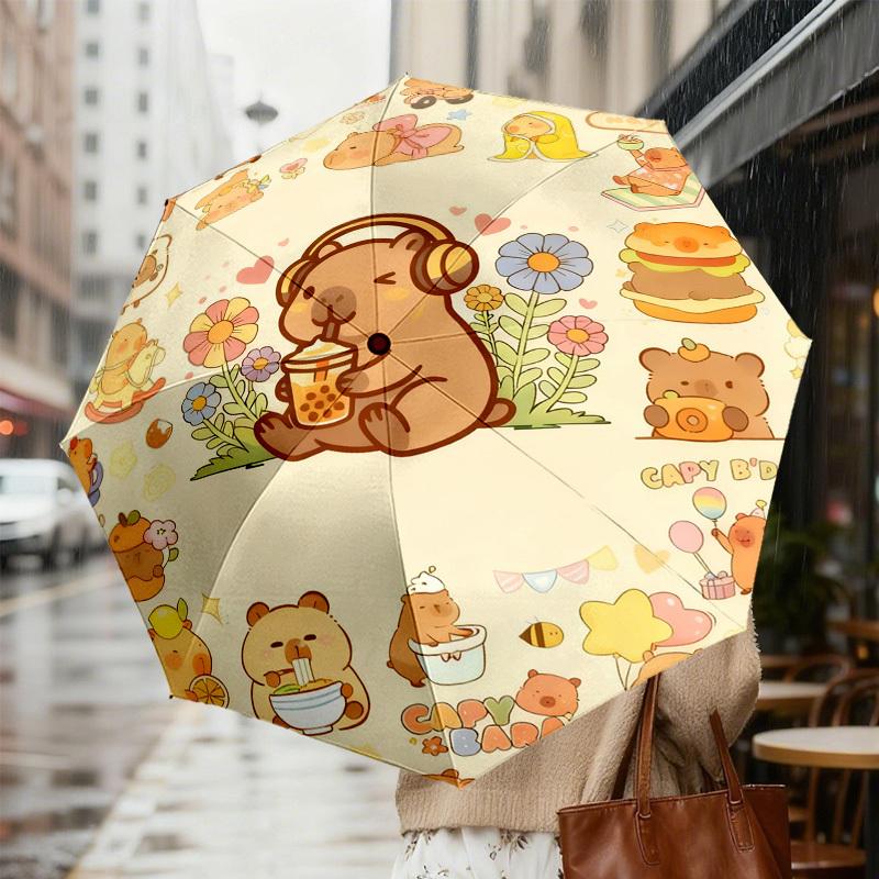 1pc Capybara Bubble Tea Pattern Umbrella Design Automatic Opening and Closing Umbrella, High-quality Travel Umbrella, c1128165