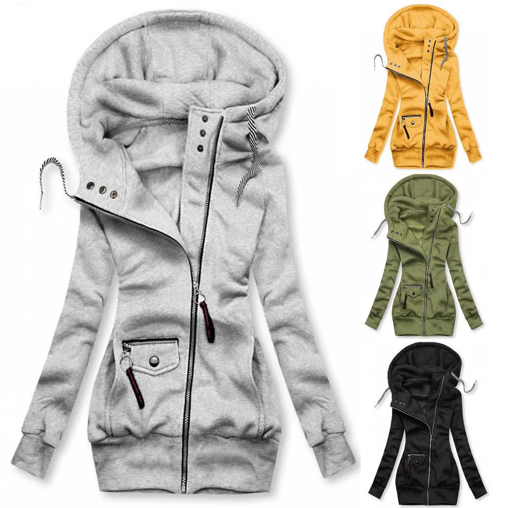 Women's Stitching Drawstring Hooded Slim Fashion Jacket Coat Outwear