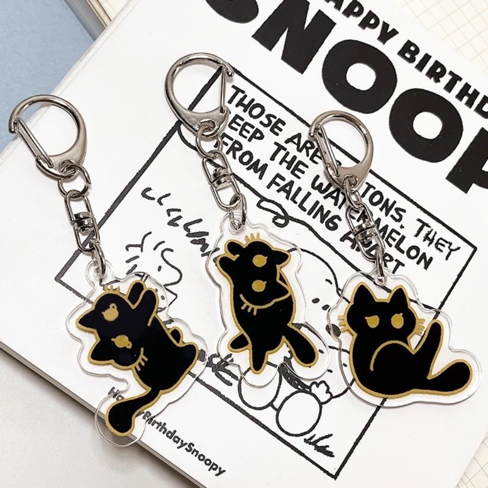 Black Color Acrylic Keychain Cat Design Bag Charm Pendant Decorative Keychain  For Phone