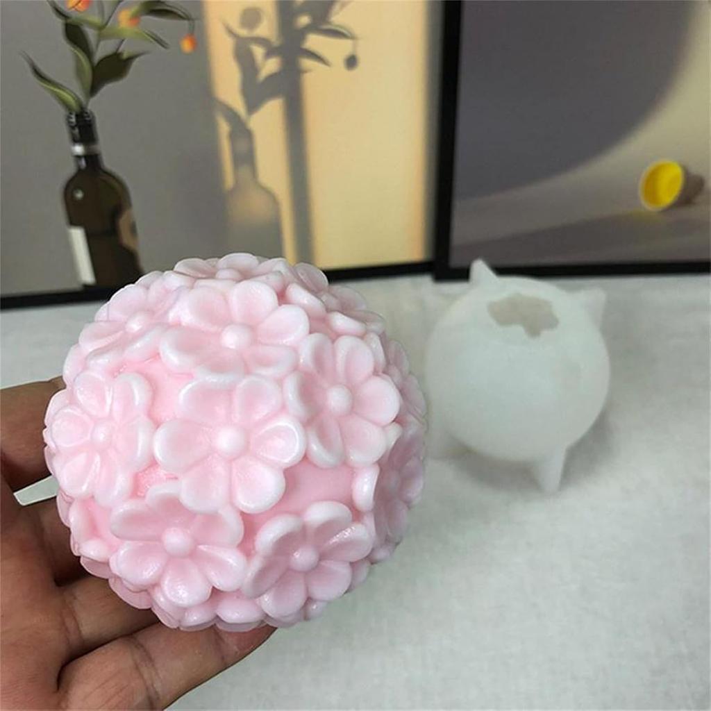 Molde de silicona con forma de bola de flor de Margarita 3D, vela de jabón de flor esférica Diy, artesanía de yeso